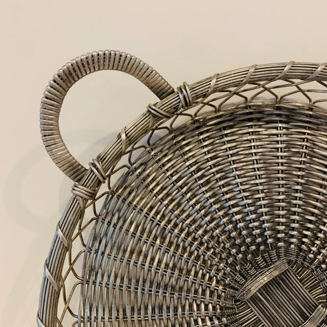 Vintage Woven Silver Basket Tray For Sale - Image 4 of 8