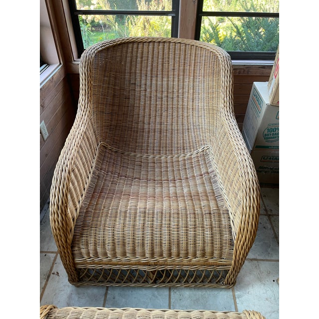 Vintage Smith & Hawken Wicker/Rattan Lounge Chairs With Ottomans For Sale - Image 9 of 14