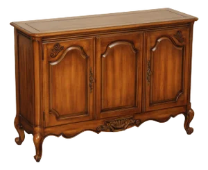 French Provincial Style Vintage Narrow Walnut Console Cabinet
