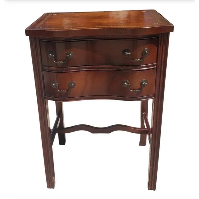 Two-Drawer Serpentine Mahogany Chippendale Side Table With Stenciled Leather Top For Sale - Image 12 of 12