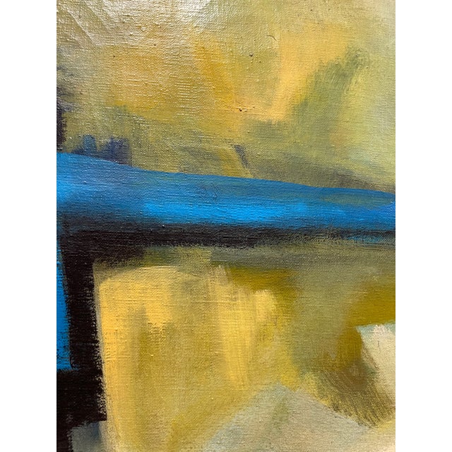 Blue Vintage R. Cohen Abstract Oil Painting 34 X 20 For Sale - Image 8 of 10