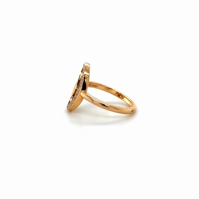 Early 21st Century Cartier 18k Rose Gold Ring With Logo Double C Motif and Diamond Halo, Size 5.25 For Sale - Image 5 of 6