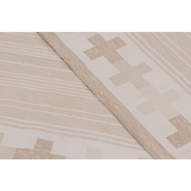 Textile Rug & Kilim’s Contemporary Dhurrie Rug in Cream and Beige Pinstripes For Sale - Image 7 of 9