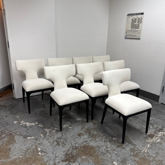 Contemporary Restoration Hardware Ligné Upholstered Fabric Dining Chairs, Set of Eight For Sale - Image 3 of 12