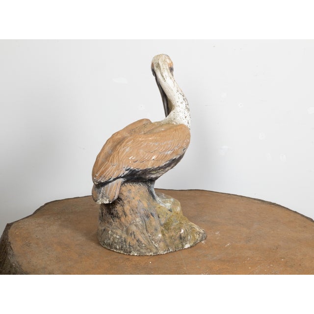 Paint Midcentury Painted Concrete Pelican Sculpture on Base with Distressed Patina For Sale - Image 7 of 12
