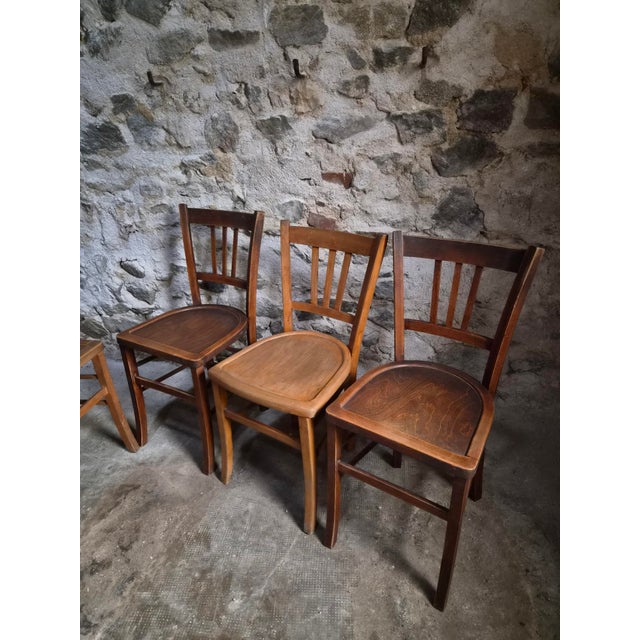 Vintage French Beech Wood Bistro Chairs, 1950s, Set of 6 For Sale - Image 9 of 18