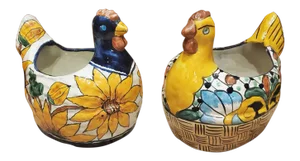 Vintage Mexican Folk Art Ceramic Rooster Planters - a Pair