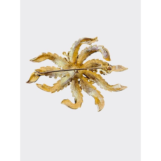 Metal Vintage Gold Poinsettia Large Floral Brooch For Sale - Image 7 of 9