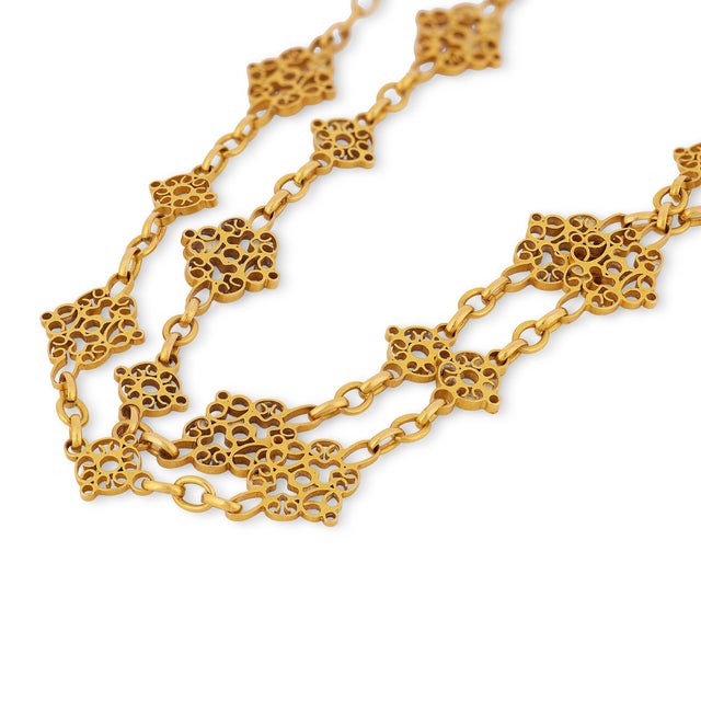 Victorian Late 19th Century French Victorian 18k Gold Fancy Link 60 Inch Necklace For Sale - Image 3 of 6