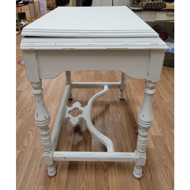 Early 20th Century Early 20th Century Hardwood Jacobean Console Table With White Distressed Painted Finish For Sale - Image 5 of 10