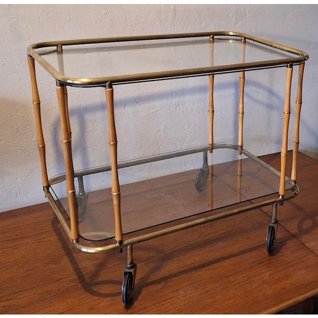 Faux Bamboo Serving Bar Cart attributed to Maison Jansen, France, 1960s For Sale - Image 10 of 10