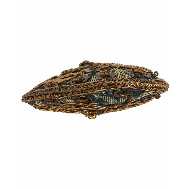 Metal Set of 6 Embroidered & Beaded Tassel Ornaments in Teal, Bronze & Gold For Sale - Image 7 of 7