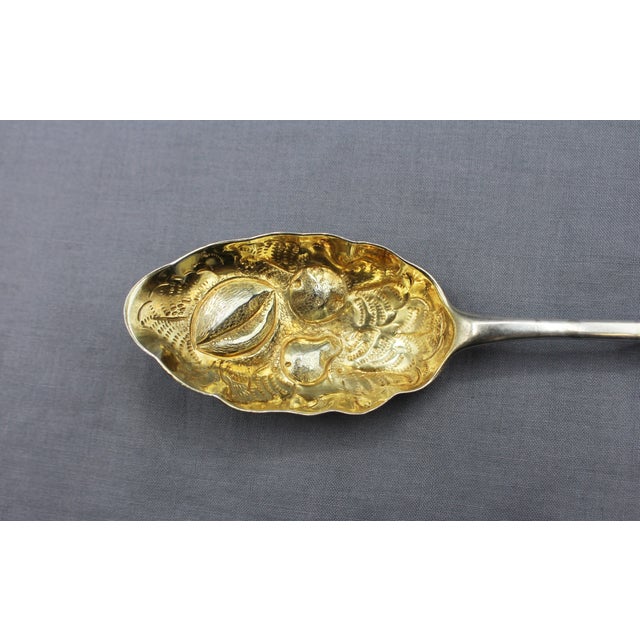 Metal Circa 1727-1760 English George II Sterling Silver and Gold Wash Pair of Tablespoons For Sale - Image 7 of 11