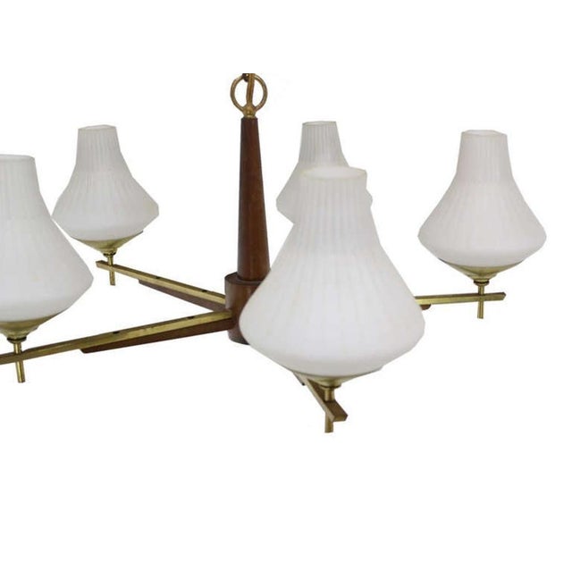 Danish Mid Century Modern Light Fixture Chandelier 5 Frosted Glass Shades For Sale - Image 6 of 8