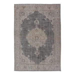 Mid 20th Century Distressed Turkish Carpet With Medallion Design in Dark Gray, Lt. Brown & Cream