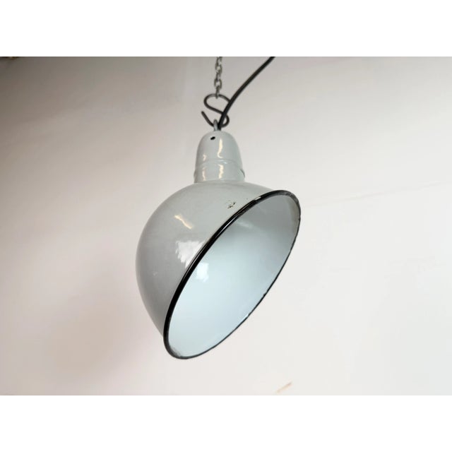 Industrial Grey Enamel Factory Pendant Lamp, 1960s For Sale - Image 12 of 17