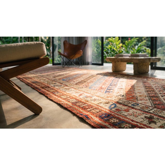 Ivory 1890s Multicolor Stripe Diagonal Antique Persian Kurdish Runner Rug 3'4" X 14'6" Handknotted Wool Carpet For Sale - Image 8 of 10