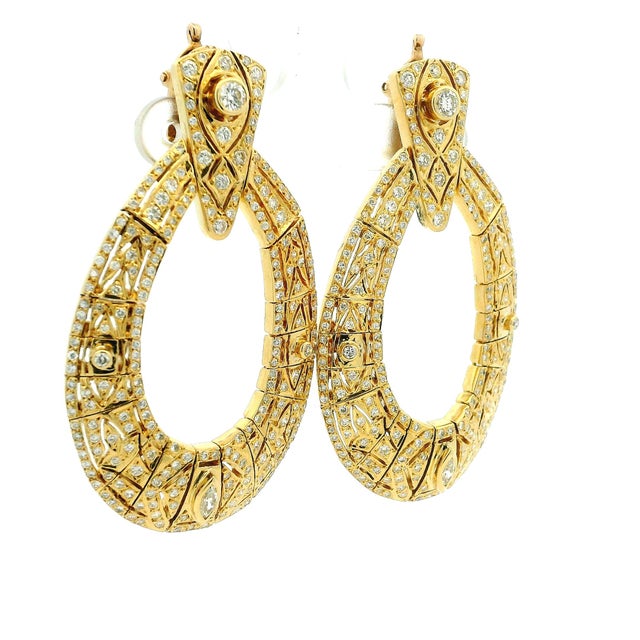 1980s Vintage American 18k Gold 5 Carat Diamond Articulated Hoop Earrings, Pair For Sale - Image 5 of 14
