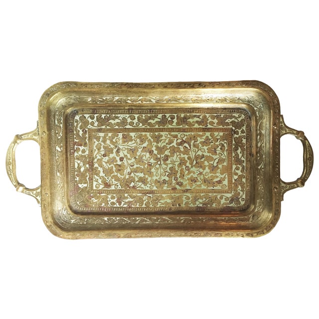 Vintage Enameled Brass Tray from India Chairish