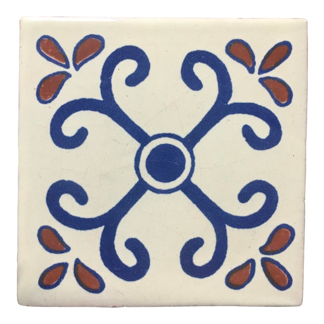 French Country Style Hand Painted Talavera Terra Cotta Tile For Sale