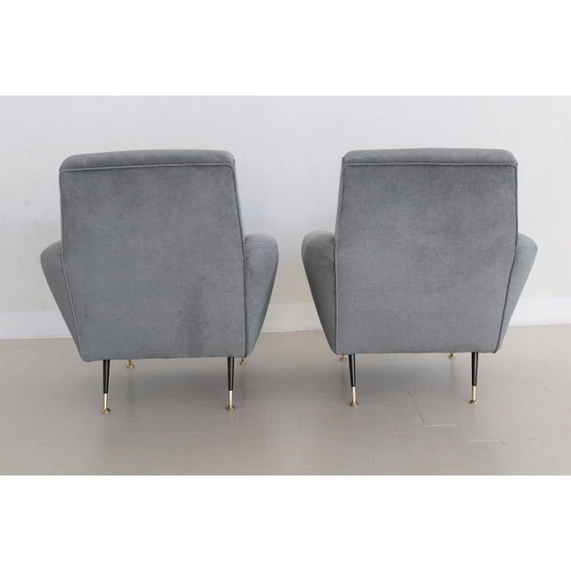 Set of Italian Armchairs in Blue Grey Velvet, 1950s For Sale - Image 10 of 18