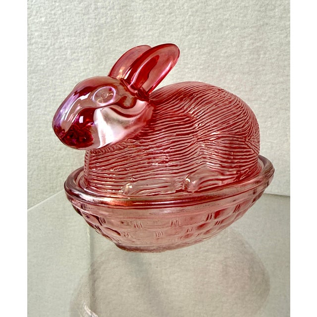Pink Nesting Bunny Pink Cranberry Candy Dish Trinket Box W/ Lid Easter Spring For Sale - Image 8 of 9