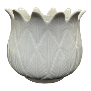 Andrea by Sadek Williamsburg Meadow Flower White Embossed Porcelain Cachepot
