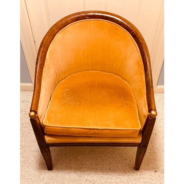 Tan Vintage French Empire Style Barrel Back Accent Chair For Sale - Image 8 of 9