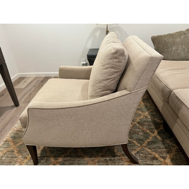Great occasional Adair Chair by Kravet Furniture Company, custom upholstered in neutral beige/gold fabric. Original cost...