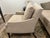 Great occasional Adair Chair by Kravet Furniture Company, custom upholstered in neutral beige/gold fabric. Original cost...