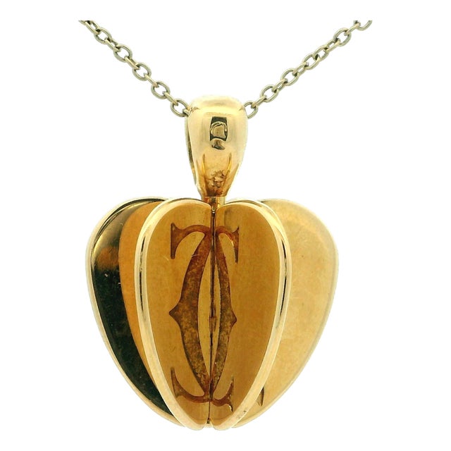 1990s Cartier 18k Double C 3d Apple Heart Pendant With Original Box For Sale
