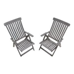 Vintage Teak Folding Lounge Deck Arm Chairs - Set of 2