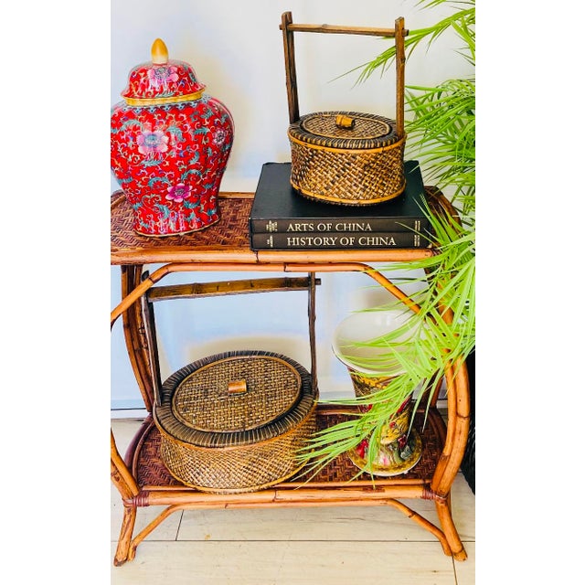 Chinese Antique Chinese Bamboo & Rattan Baskets- Set of 2 For Sale - Image 3 of 10