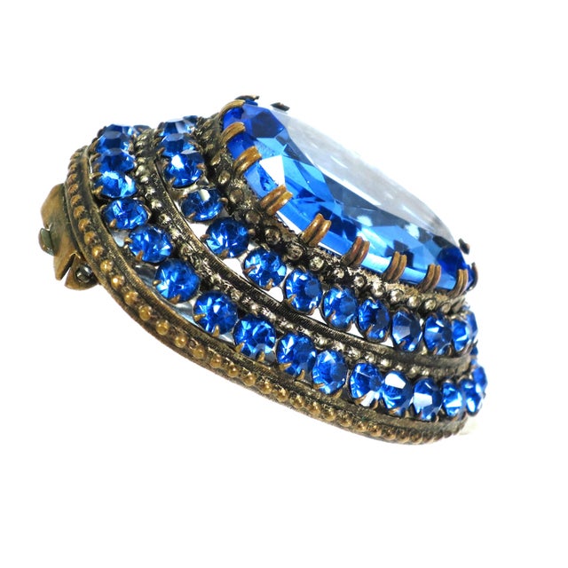 Vintage Art Deco Czech Sapphire Crystal Brooch Clip 1930s For Sale In Orlando - Image 6 of 8