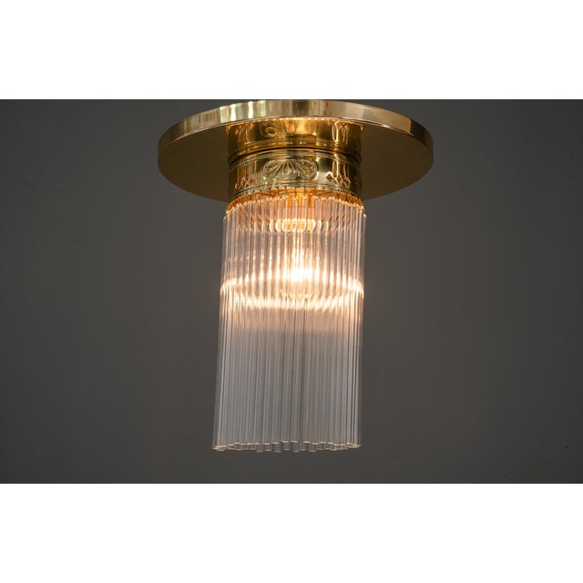 Gold Art Deco Ceiling Lamp with Glass Sticks, Vienna, 1920s For Sale - Image 8 of 13