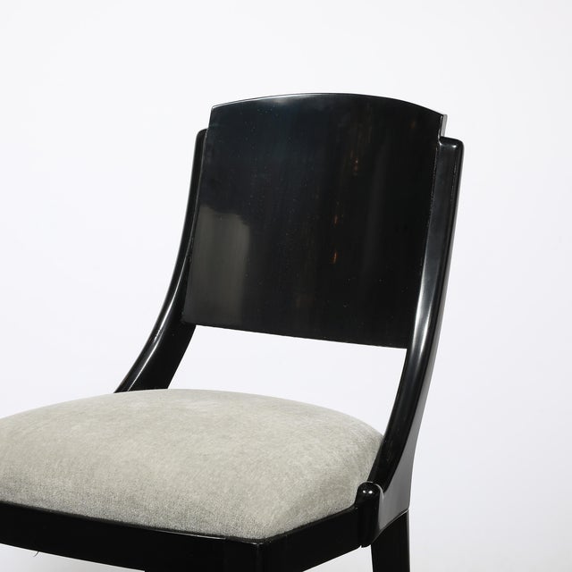 Wood Set of Six Art Deco Sculptural Dining Chairs in Ebonized Walnut & Taupe Mohair For Sale - Image 7 of 18