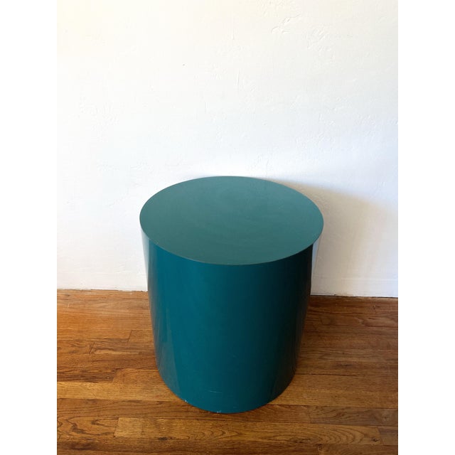 Paper Postmodern Teal Laminate Cylinder Side Table, Italian Style, C. 1980s For Sale - Image 7 of 7