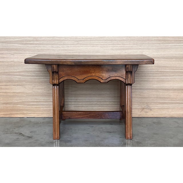 Wood Set of Two Spanish Baroque Side Tables With Wood Stretcher and Rectangular Top For Sale - Image 7 of 12