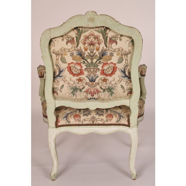 Pair of Antique Painted Louis XV Style Armchairs For Sale - Image 4 of 14