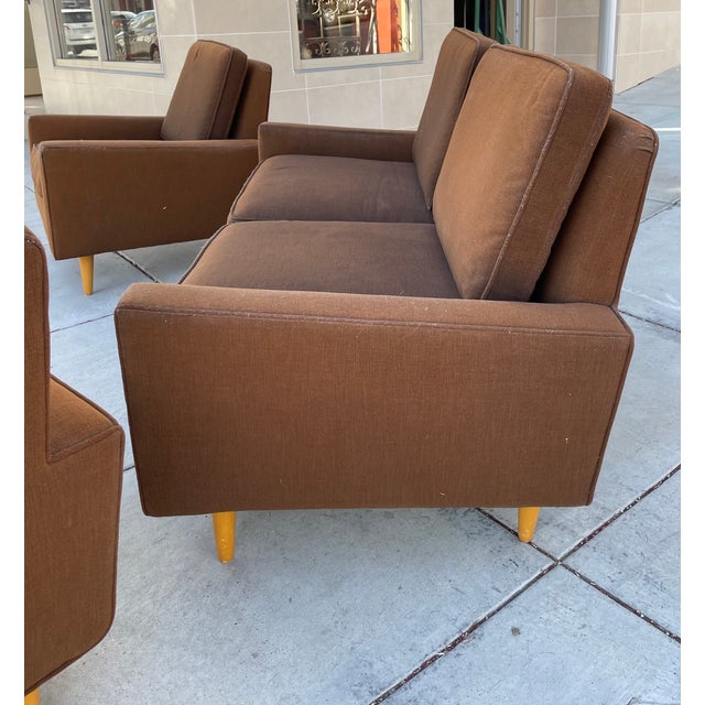 Brown Mid Century Sofa & Two Chairs in Cocoa Brown For Sale - Image 8 of 11