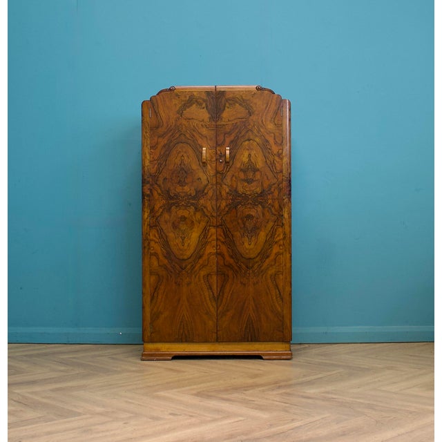 Vintage Art Deco Burr Walnut Compact Wardrobe, 1930s For Sale - Image 3 of 10