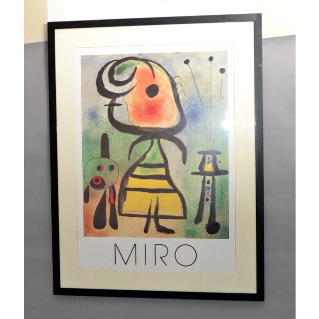 Joan Miró Joan Miró Femme Et Chat Lithograph Framed Printed Wall Art England 1989 Cartoon For Sale - Image 4 of 12