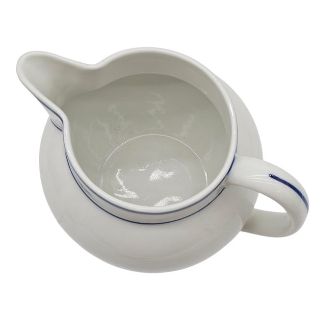 Late 20th Century Viana Do Castelo Hand-Signed Cream & Blue Pitcher – Portuguese Pottery Classic For Sale - Image 5 of 9