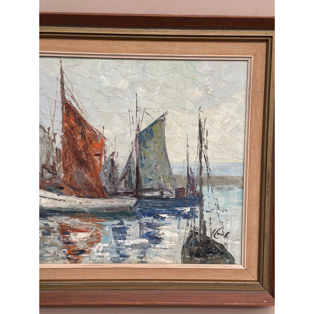 Inge Camill, Boats in Harbour, 1950s, Oil on Canvas, Framed For Sale - Image 5 of 18