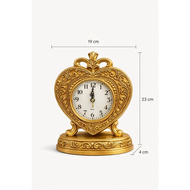 Vintage Gold Heart Table Clock - Baroque Decorative Mantel Clock 23cm For Sale - Image 4 of 10