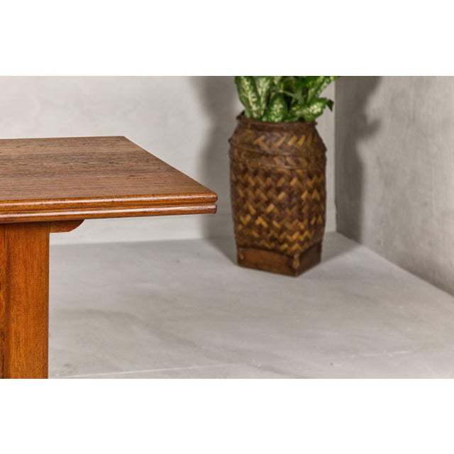 Brown Midcentury Wooden Console Table with Art Deco Inspired Base For Sale - Image 8 of 12