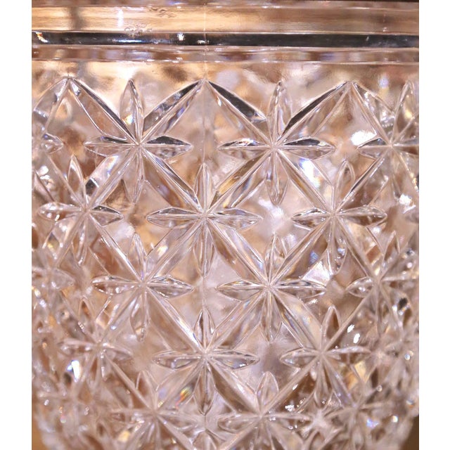 Mid-Century French Cut Crystal Ice Bucket With Silver Ring Handles For Sale - Image 4 of 11