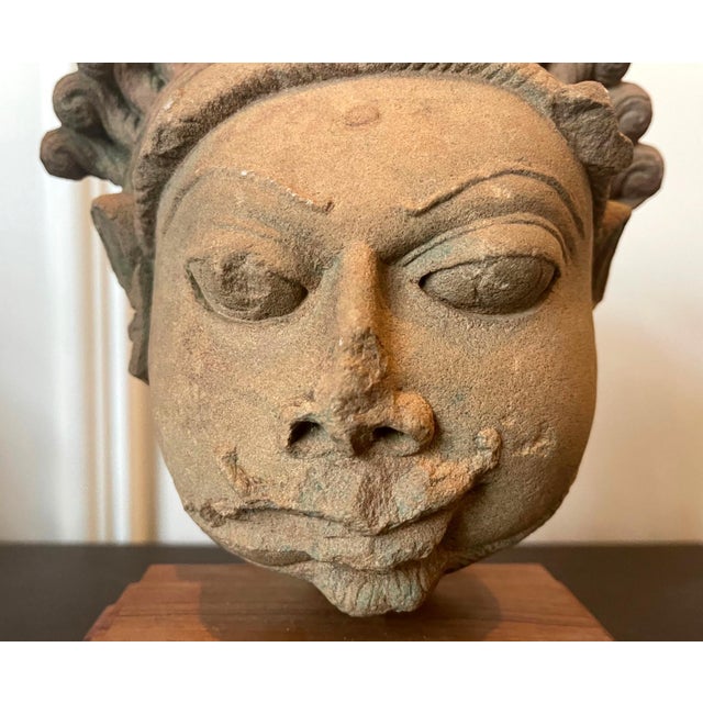 Collection of Three Indian Sandstone Carved Heads of Deities For Sale - Image 15 of 18