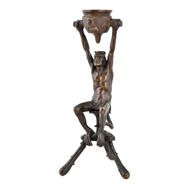 19th Century Antique Gothic Revival Bronze Mephisto Candlesticks, 1880, Set of 2 For Sale - Image 5 of 9
