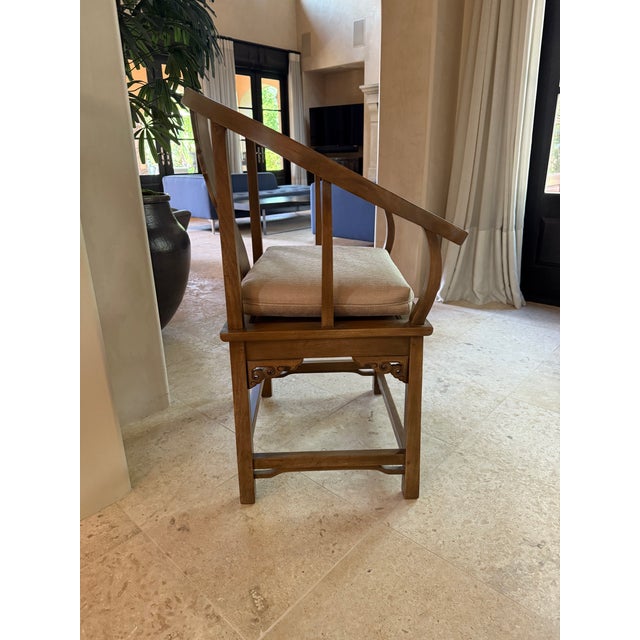 Chinese Two Antique 19th Century Chinese Horseshoe Back Chairs With Cushions For Sale - Image 3 of 4